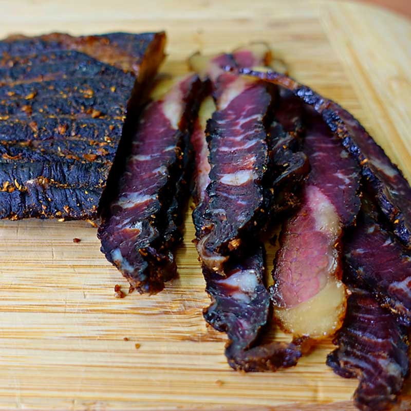 closeup photo of biltong in original flavour