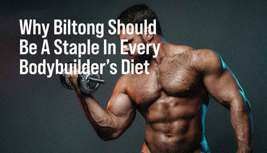 Why biltong should be a staple of every bodybuilder's diet, with a selection of different protein sources including chicken, legumes, meat, oats, and eggs