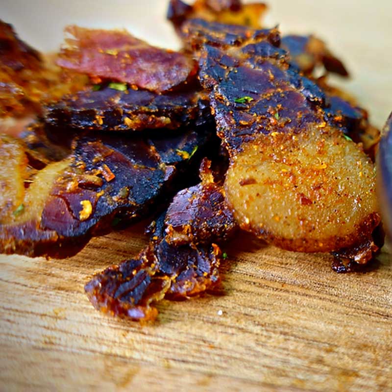 hot and spicy biltong with chilli and herb seasoning
